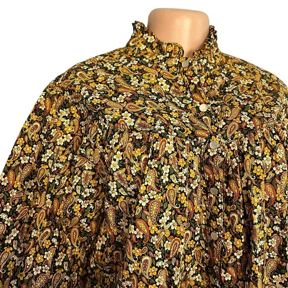 3/$30 🍂 Overlover Yellow & Brown Paisley Button Down Cotton Blouse - Picture 3 of 12